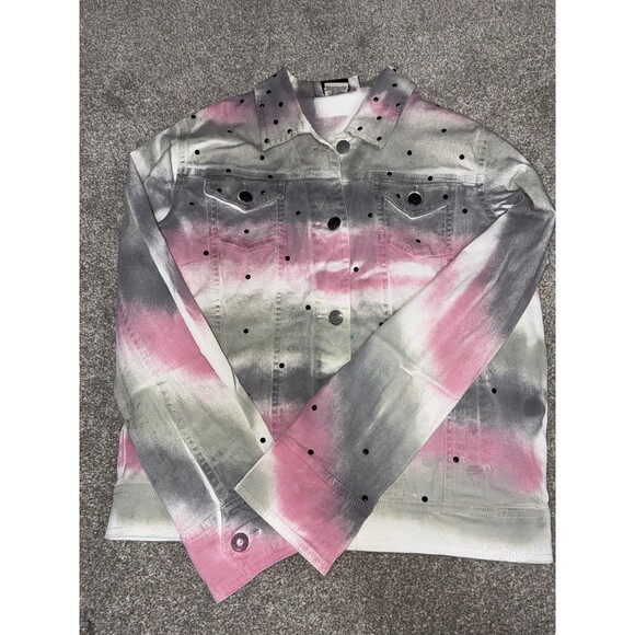 H&J Studded Spray Paint Denim Jacket Sz S Pink Gray Ombre Y2K Punk Streetwear - Picture 8 of 10